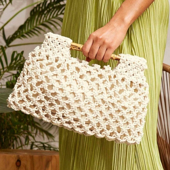 Boho Bamboo Top Handle Crochet Bag - Picture 1 of 12
